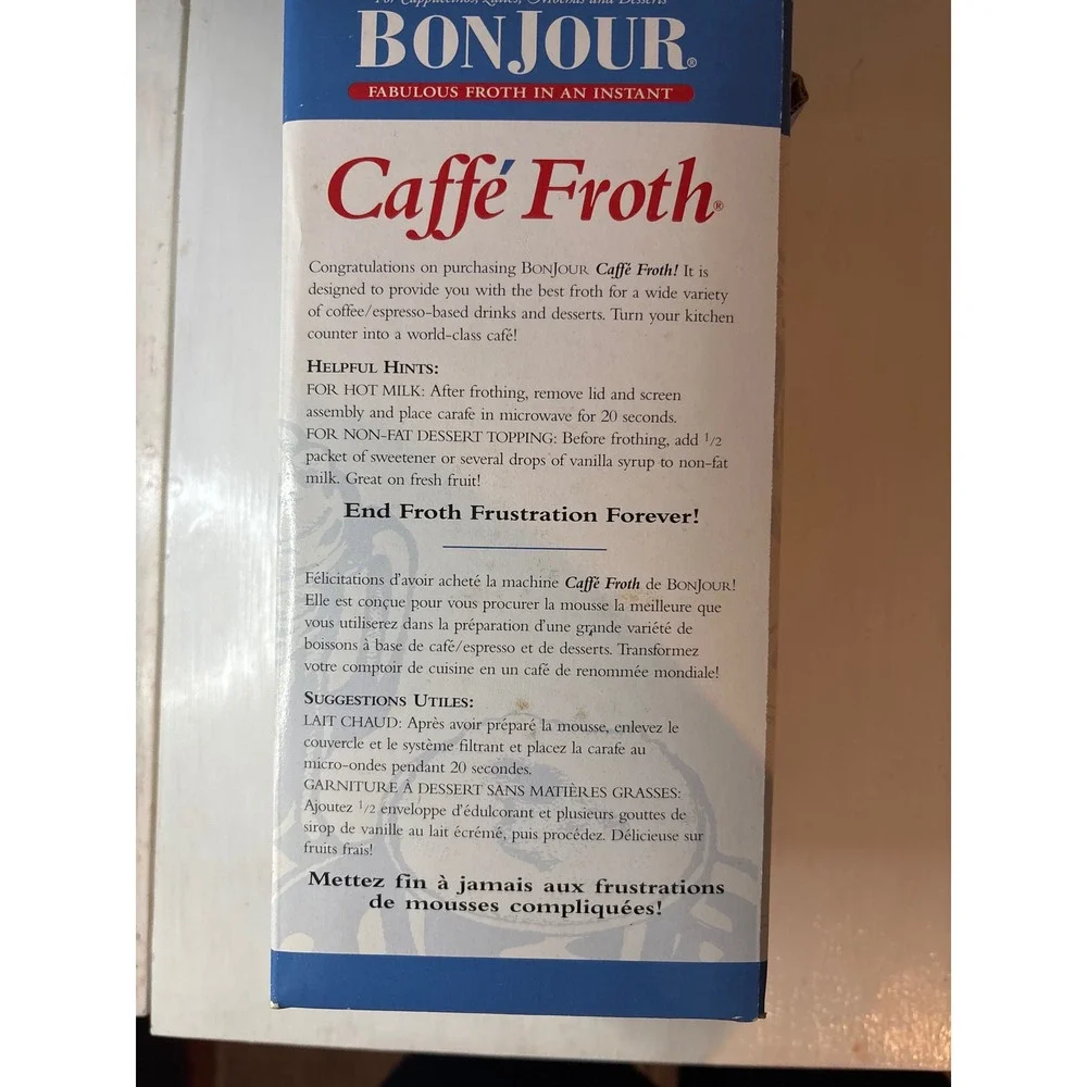 Bonjour Caffe Froth Manual Milk Frother 450ML Black Glass NEW Vintage 7001